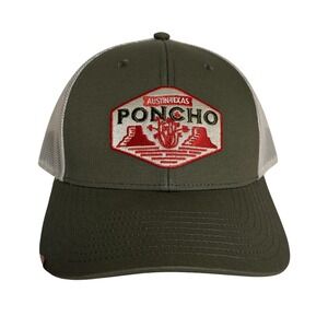 Poncho Outdoors Austin Texas Trucker Hat Olive Green Tan Mesh Snapback Cap